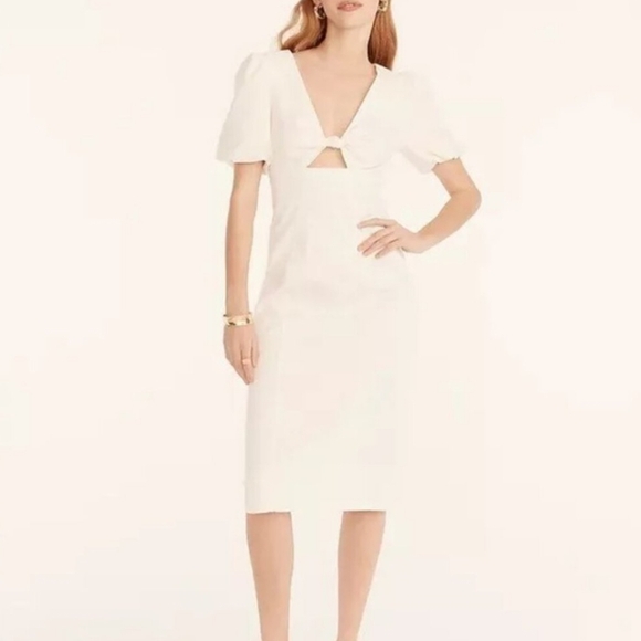 J. Crew Cutout Puff-sleeve Black Dress Cotton twill 8 Medium Sheath Keyhole - Picture 4 of 7